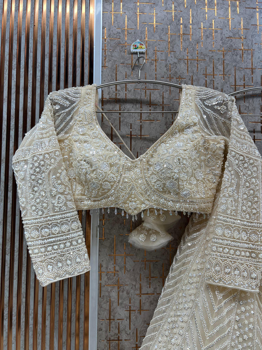 Off White Crop Top Lehenga