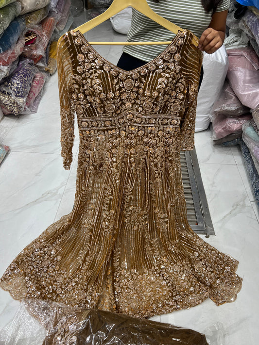 Rust Brown long peplum Dress Farshi Gaharara Dress Special