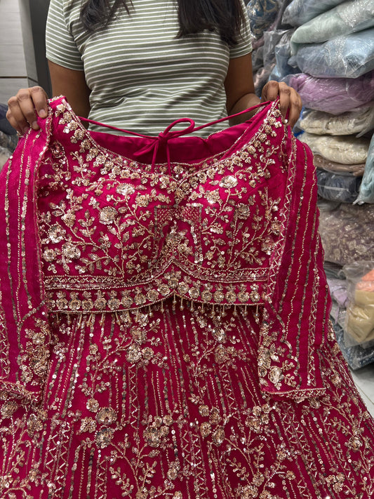 Hot Pink Crop Top Lehenga