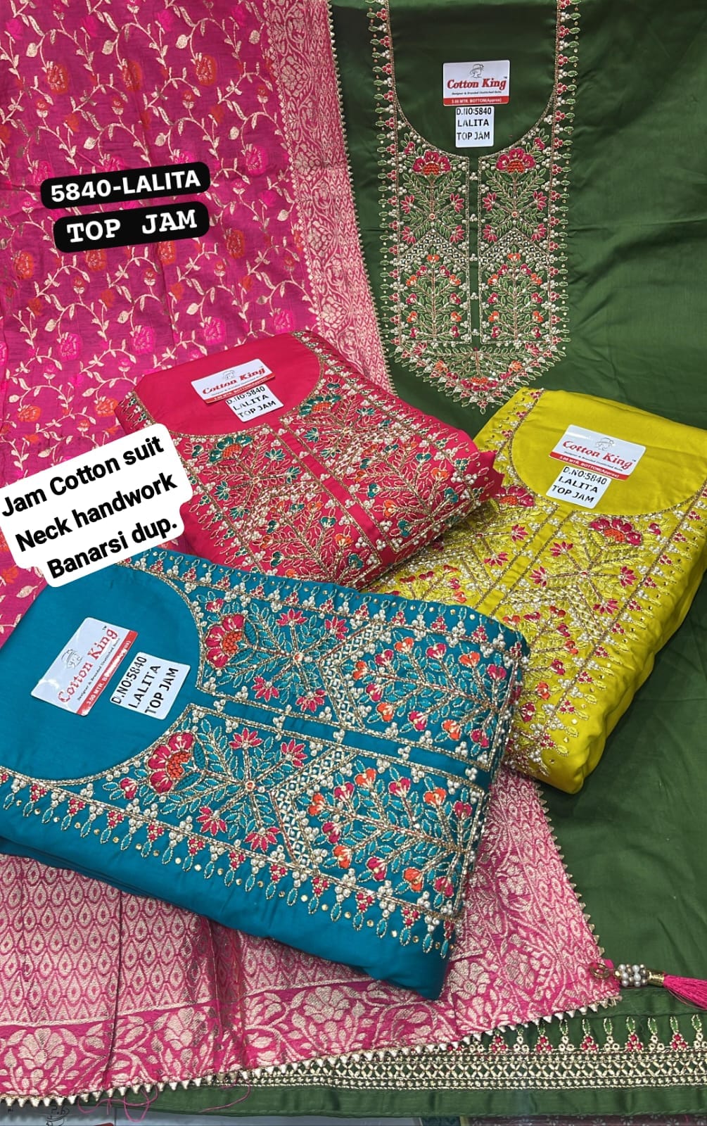 Eye catching green jam cotton unstitched Salwar suits dress material (free size)