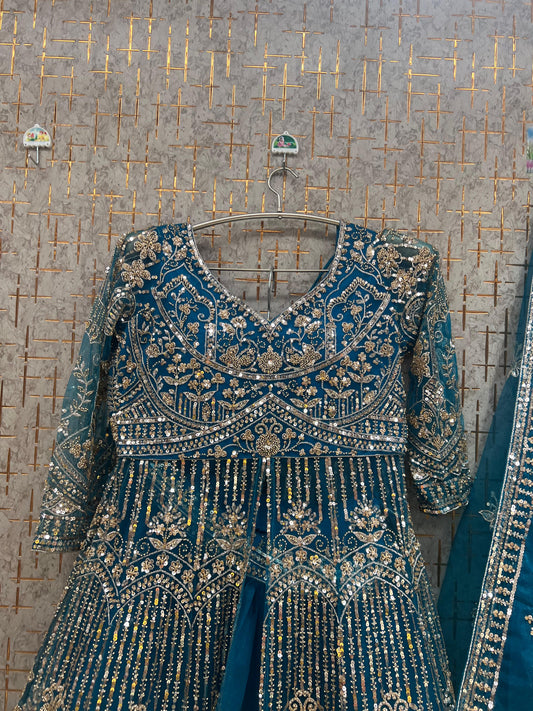 Blue Farshi garara muslim Bride Long Indo Dress