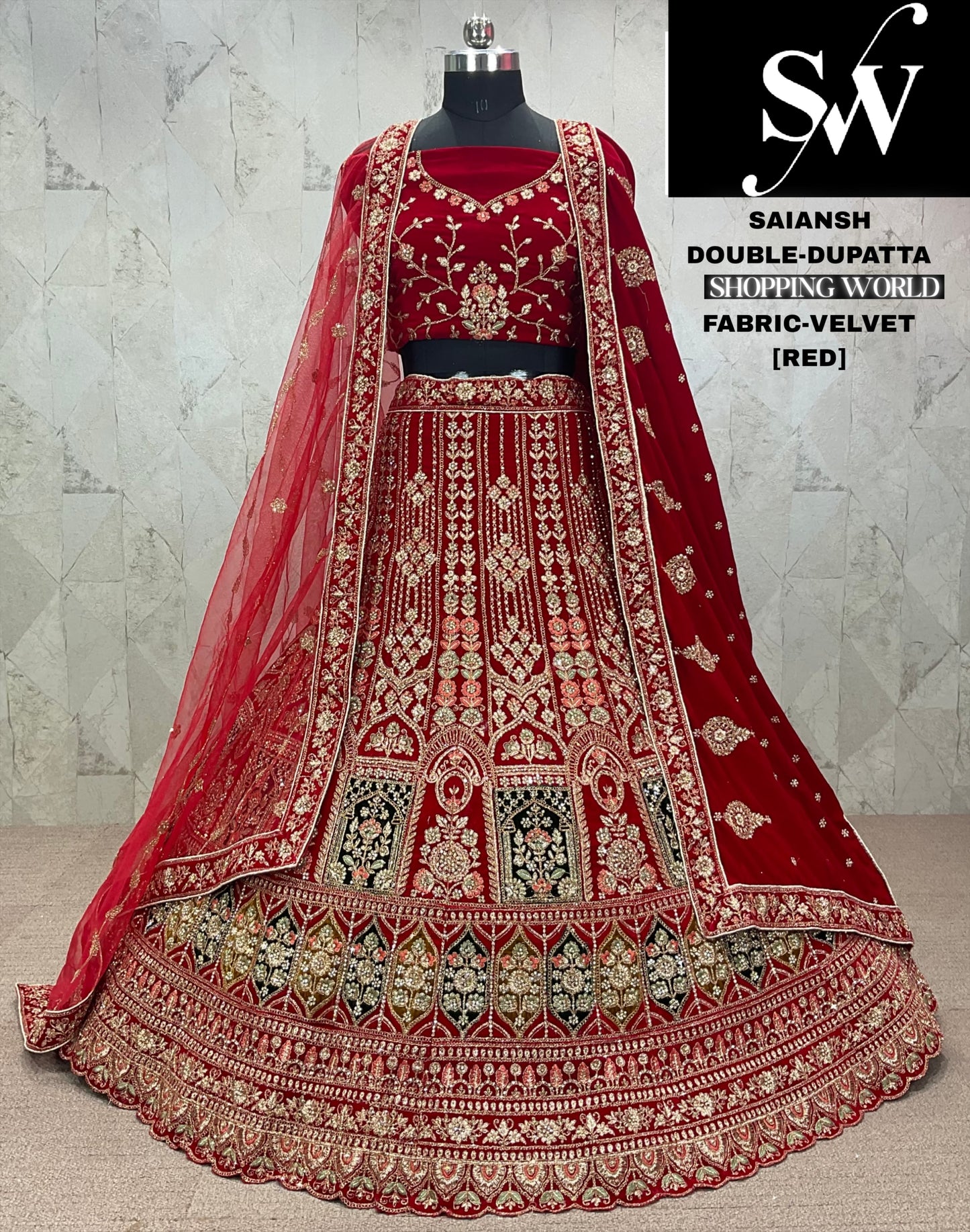 Majestic dark maroon Velvet bridal Lehenga