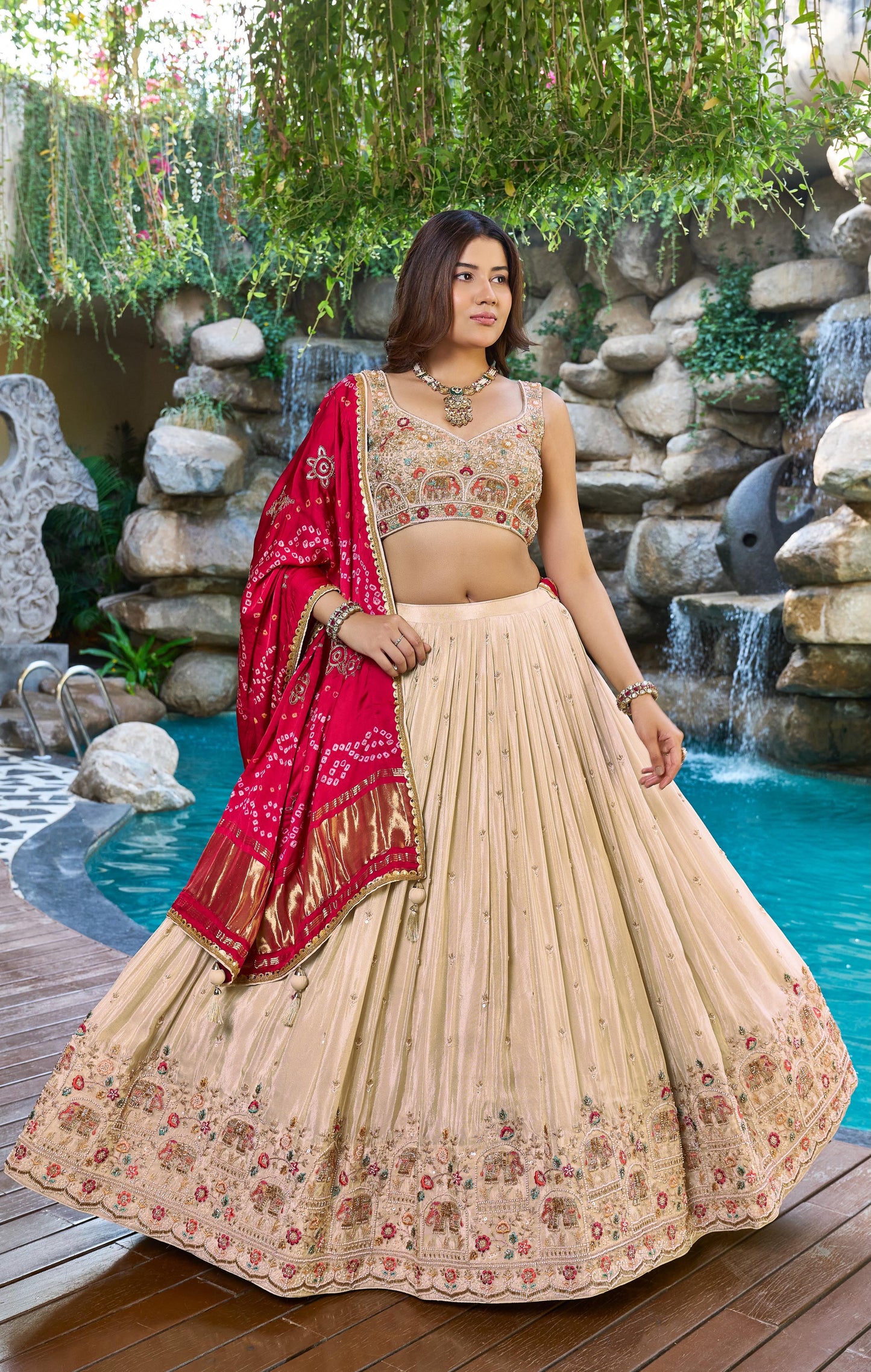 Golden Designer crop top Lehenga
