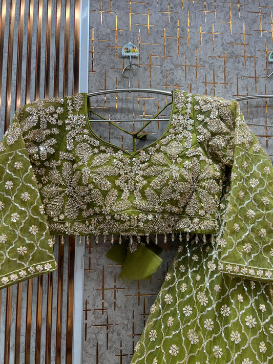 Astonishing green Floral Crop top Lehenga