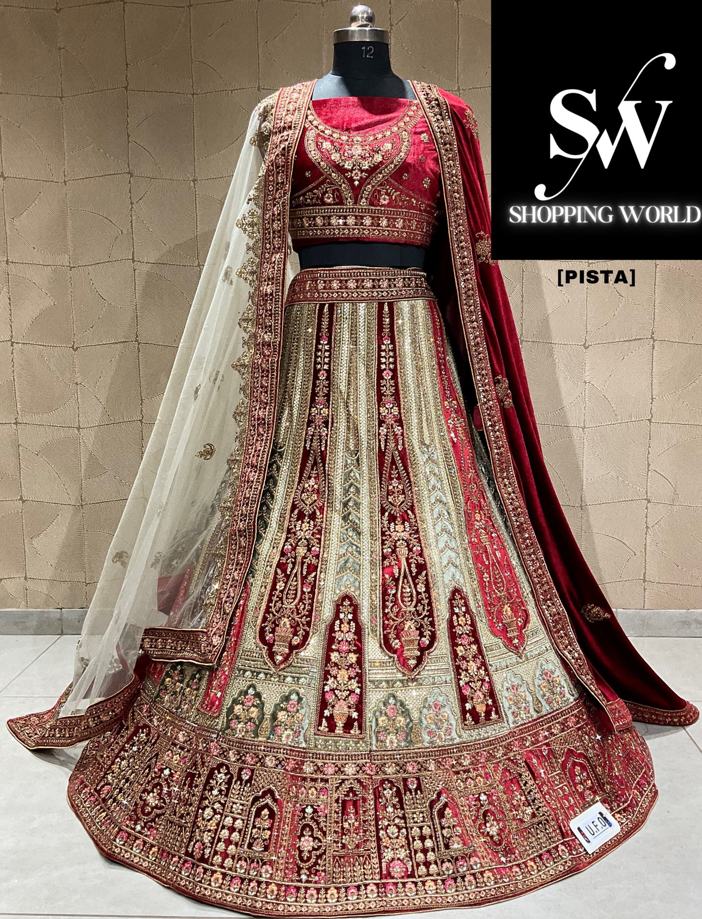 Awesome maroon pista green double duptta bridal lehenga