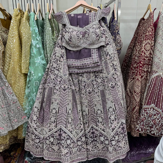 Silver Maroon Double Shade Crop Top Lehenga