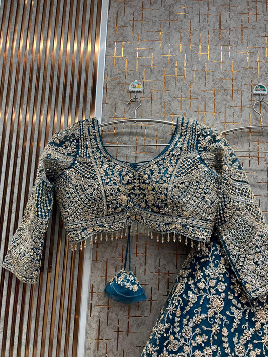 Blue Crop Top Lehenga