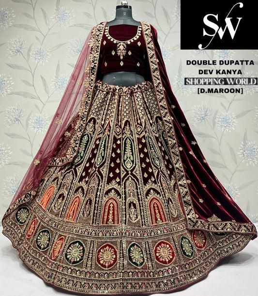 Attractive maroon Velvet bridal Lehenga