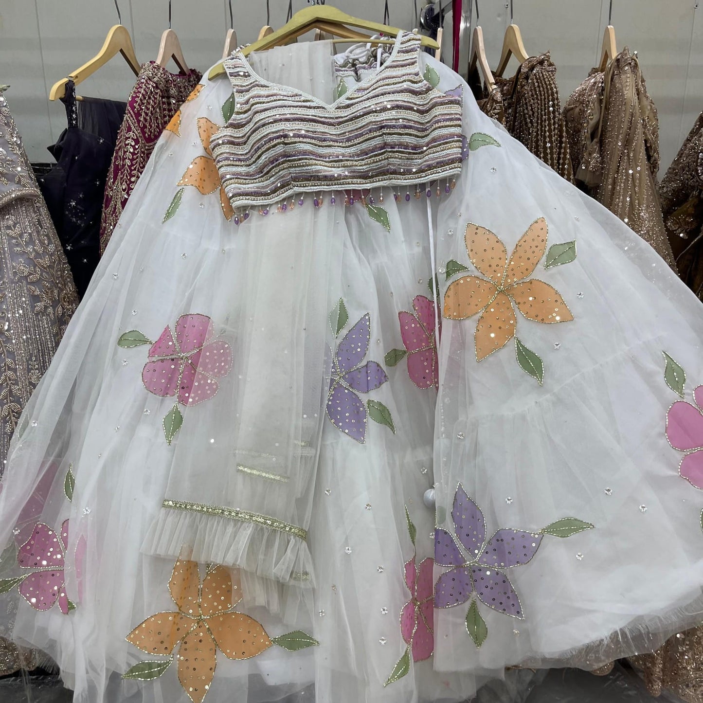 White Pdp Crop Top Lehenga