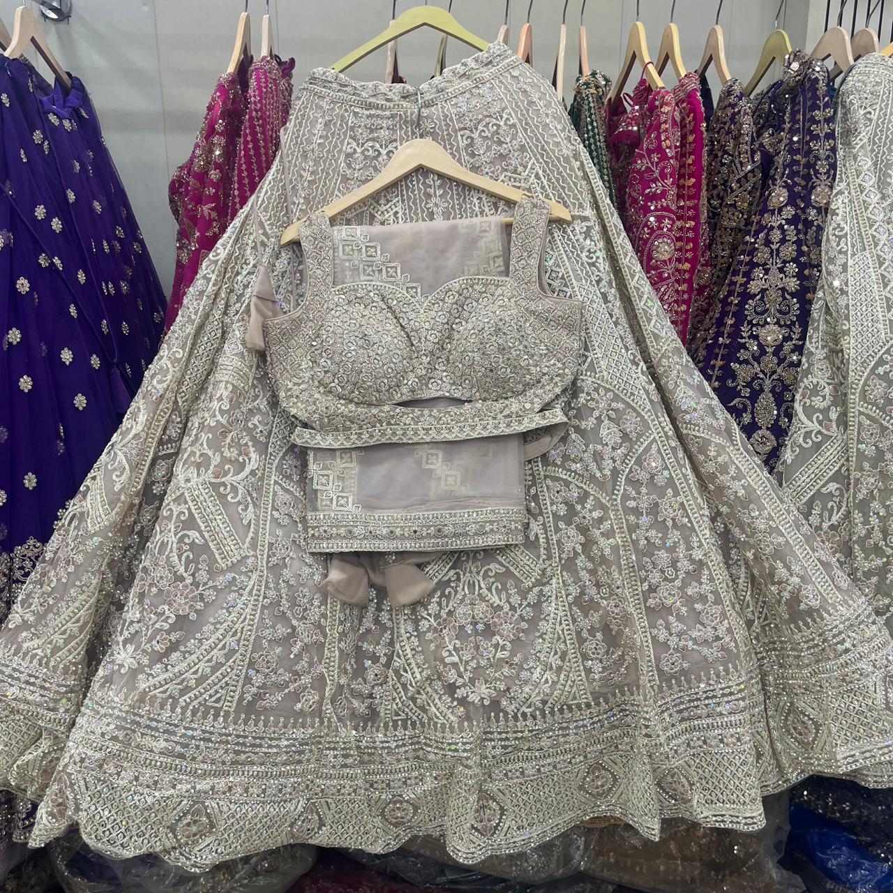 Silver Grey Crop Top Lehenga