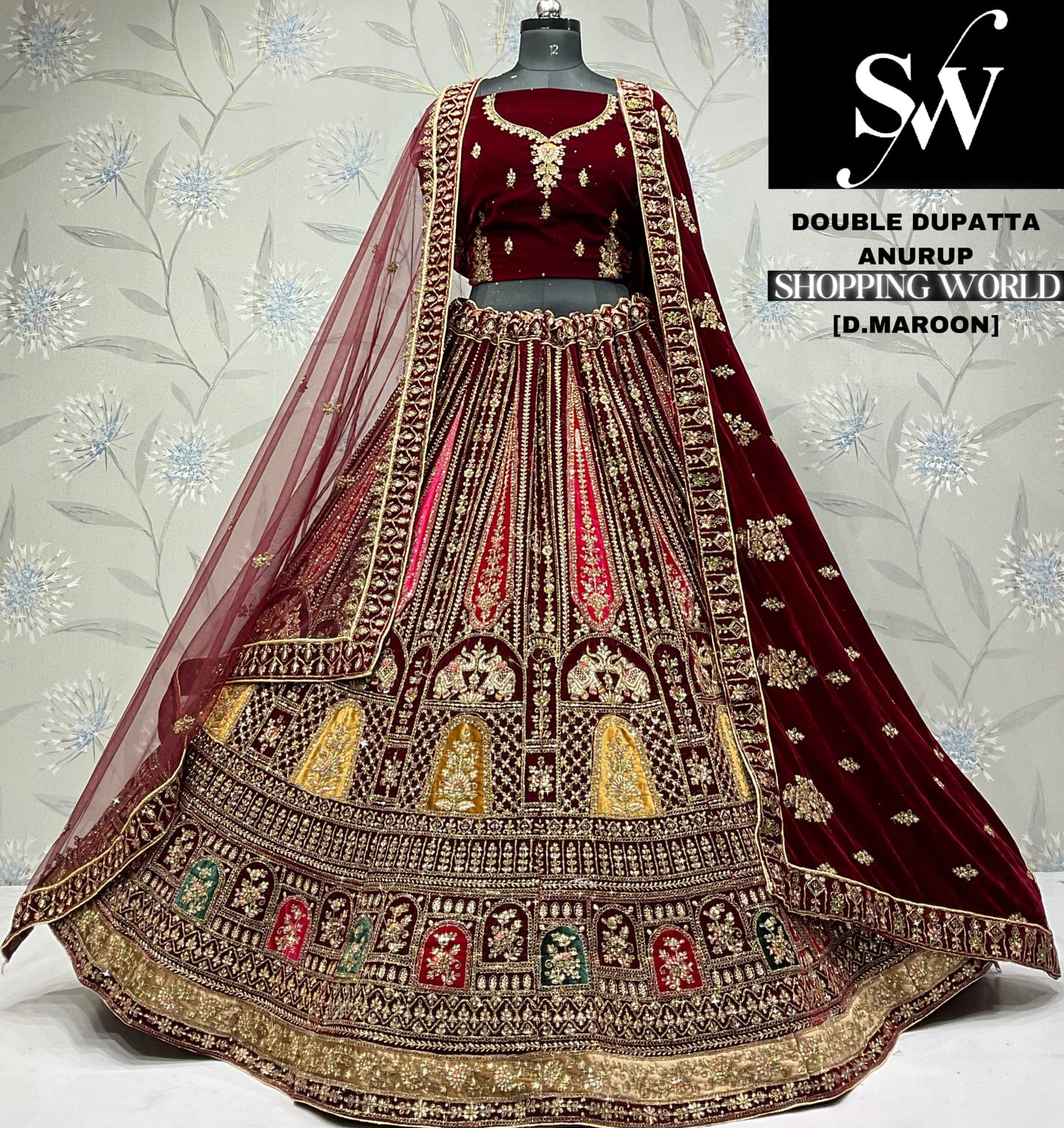 Beautiful rani pink Velvet bridal Lehenga