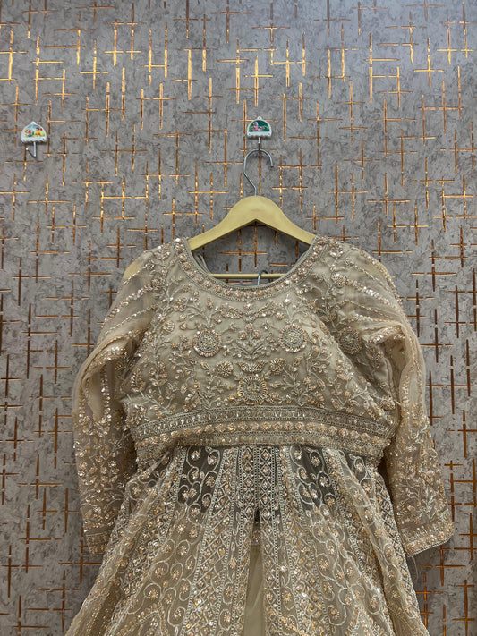 Beige Golden Farshi garara muslim Bride Long Indo Dress