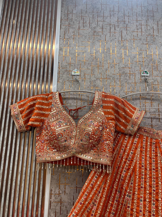 Rust Orange Ready to wear Crop top Lehenga