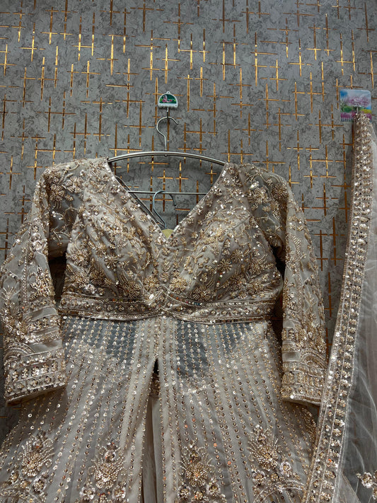 Something different Beige Golden Farshi garara muslim Bride Special Indo Dress