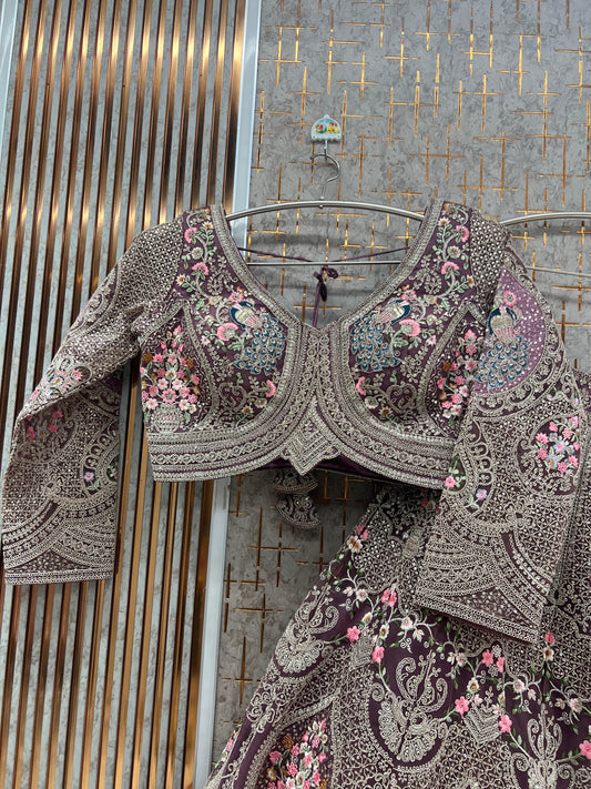 Lilac Peacock Crop Top Lehenga