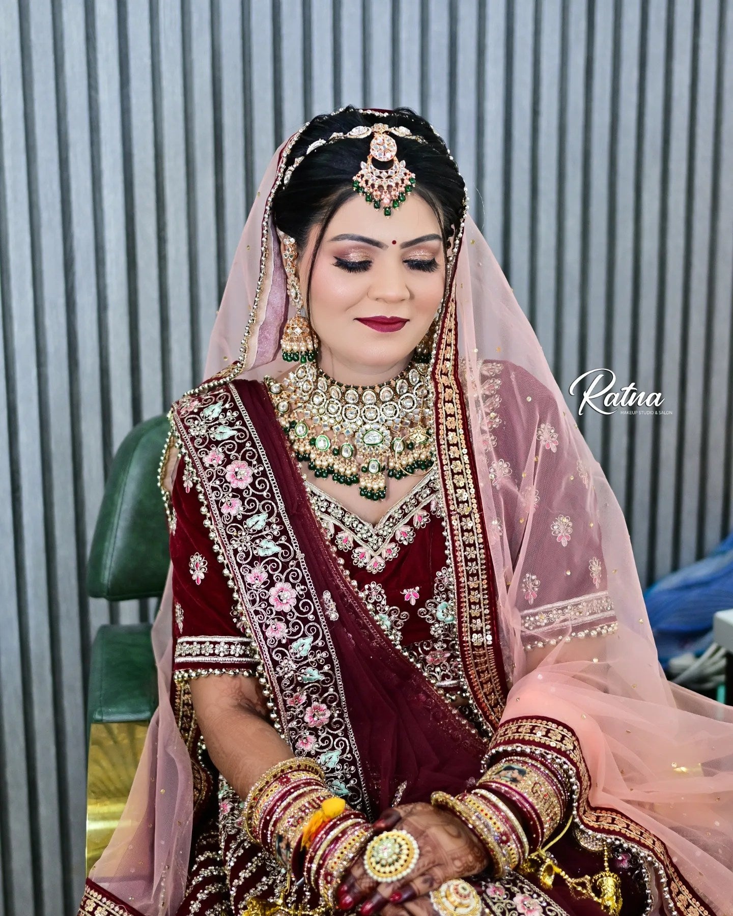 Amazing jhumka Maroon bridal lehenga ( happy customer)