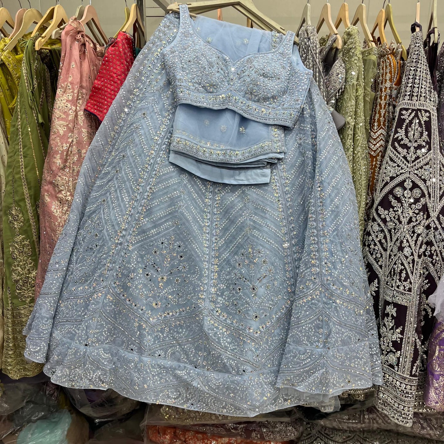 Sky Blue Crop Top Lehenga
