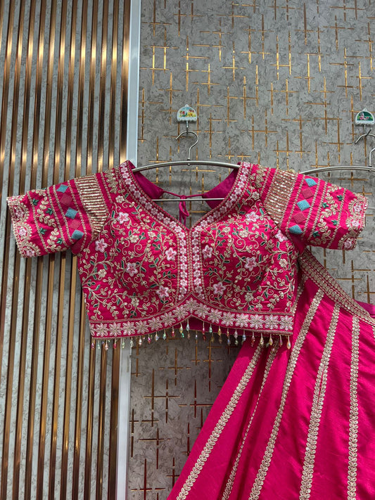 Delightful Hot pink Crop Top Lehenga