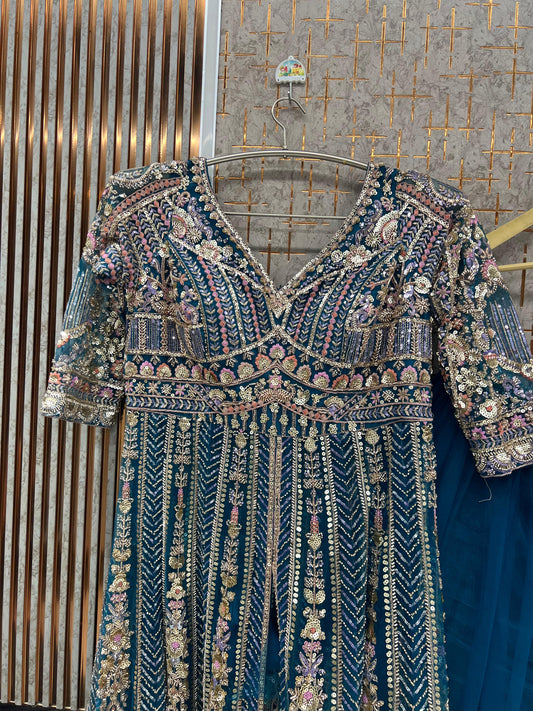Blue long Farshi Garara Peplum Dress Lehenga