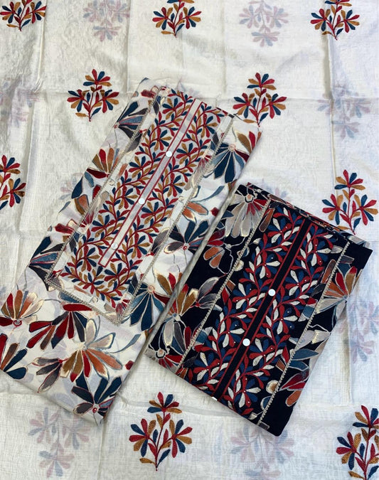 Lovely White black unstitched salwar suit dress material (free size)