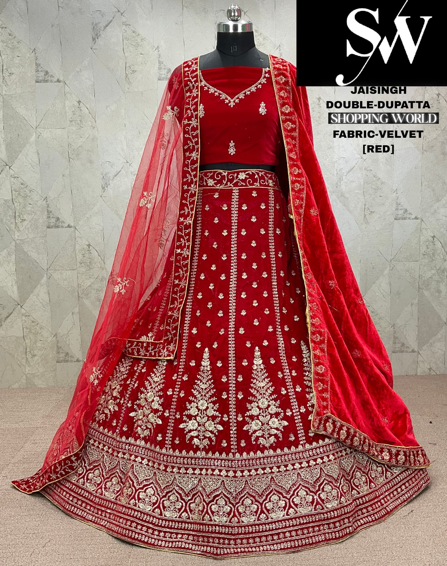 Gorgeous dark maroon Velvet bridal Lehenga
