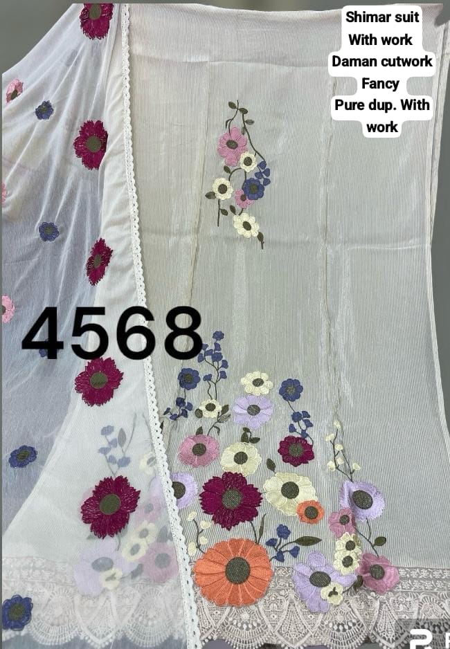 Gorgeous white shimar unstitched Salwar suits dress material (free size)