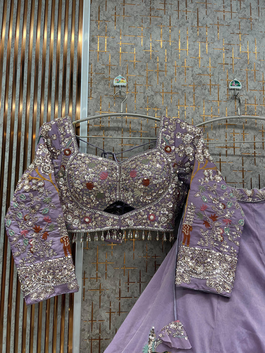 Purple lavender Peacock Crop Top Lehenga