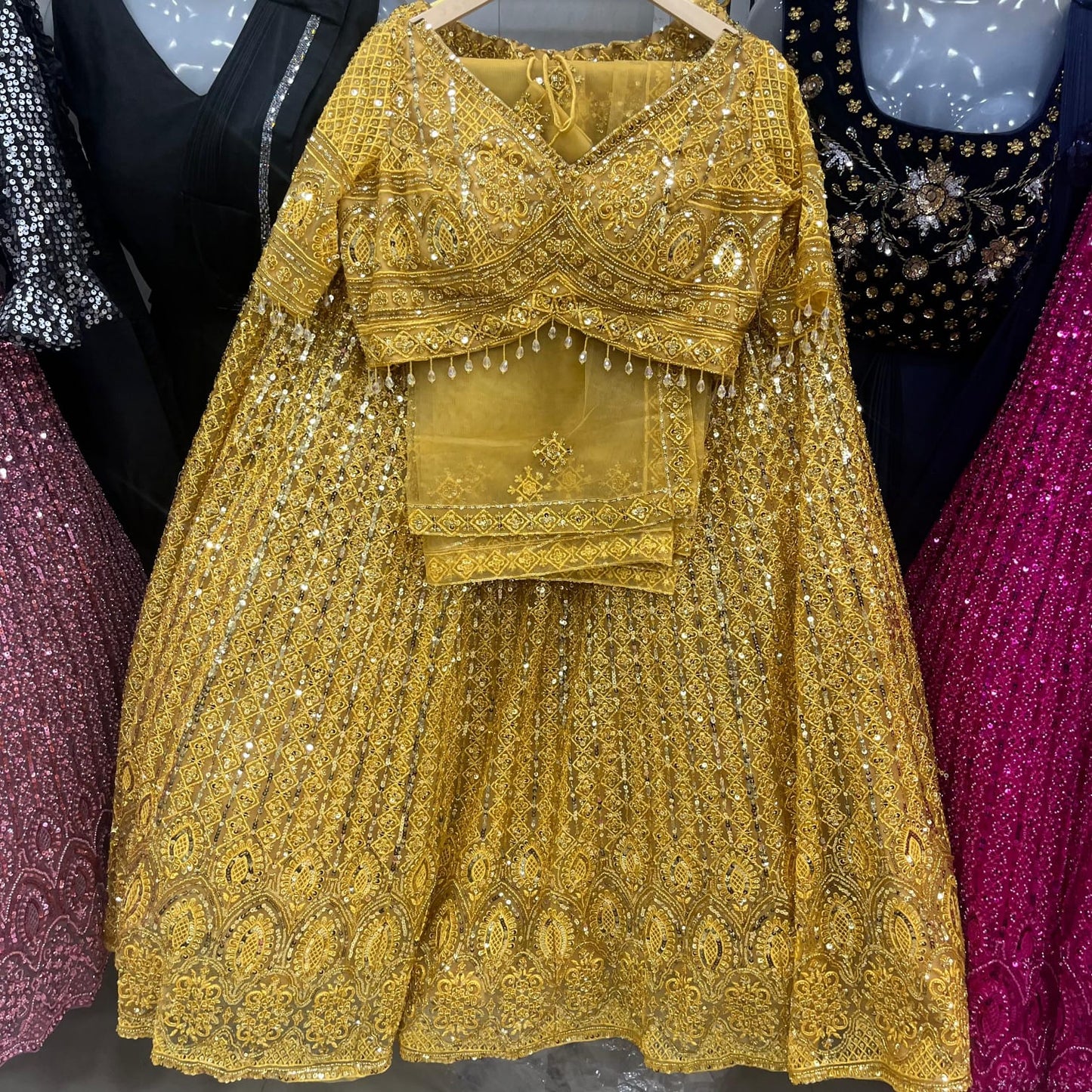 Hot Pink On Pink Monotone Crop Top Lehenga