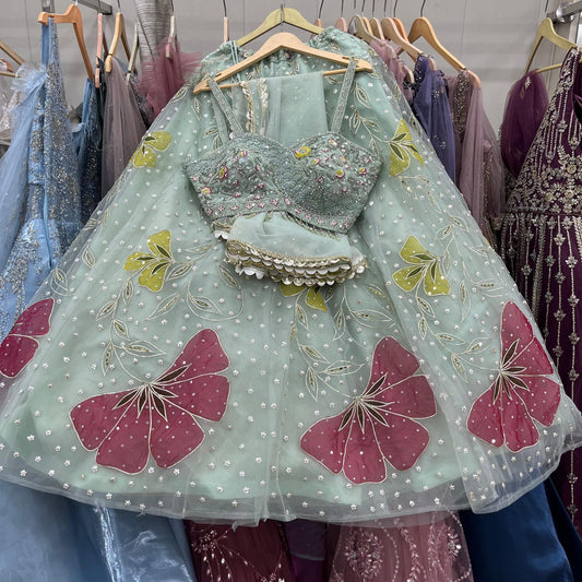 Lovely Blue floral crop Top Lehenga