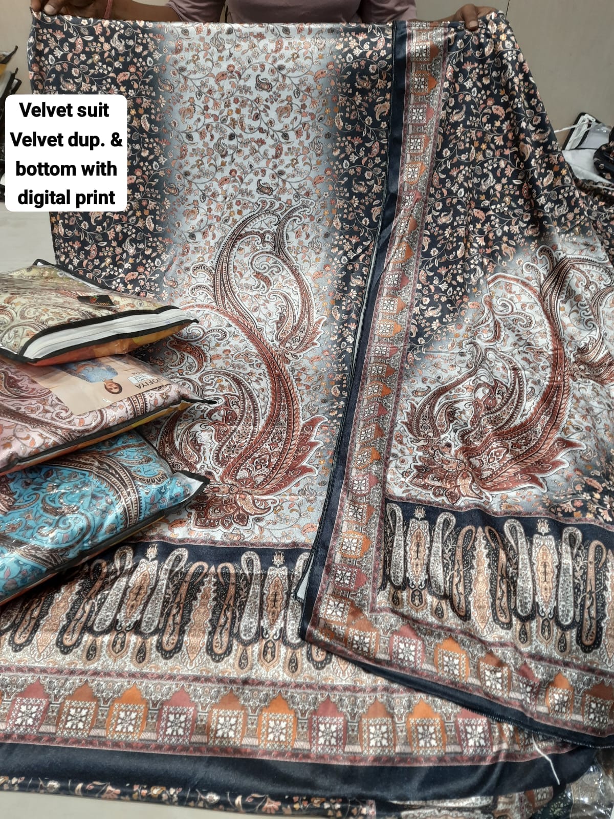 Something different black velvet unstitched Salwar suits dress material (free size)