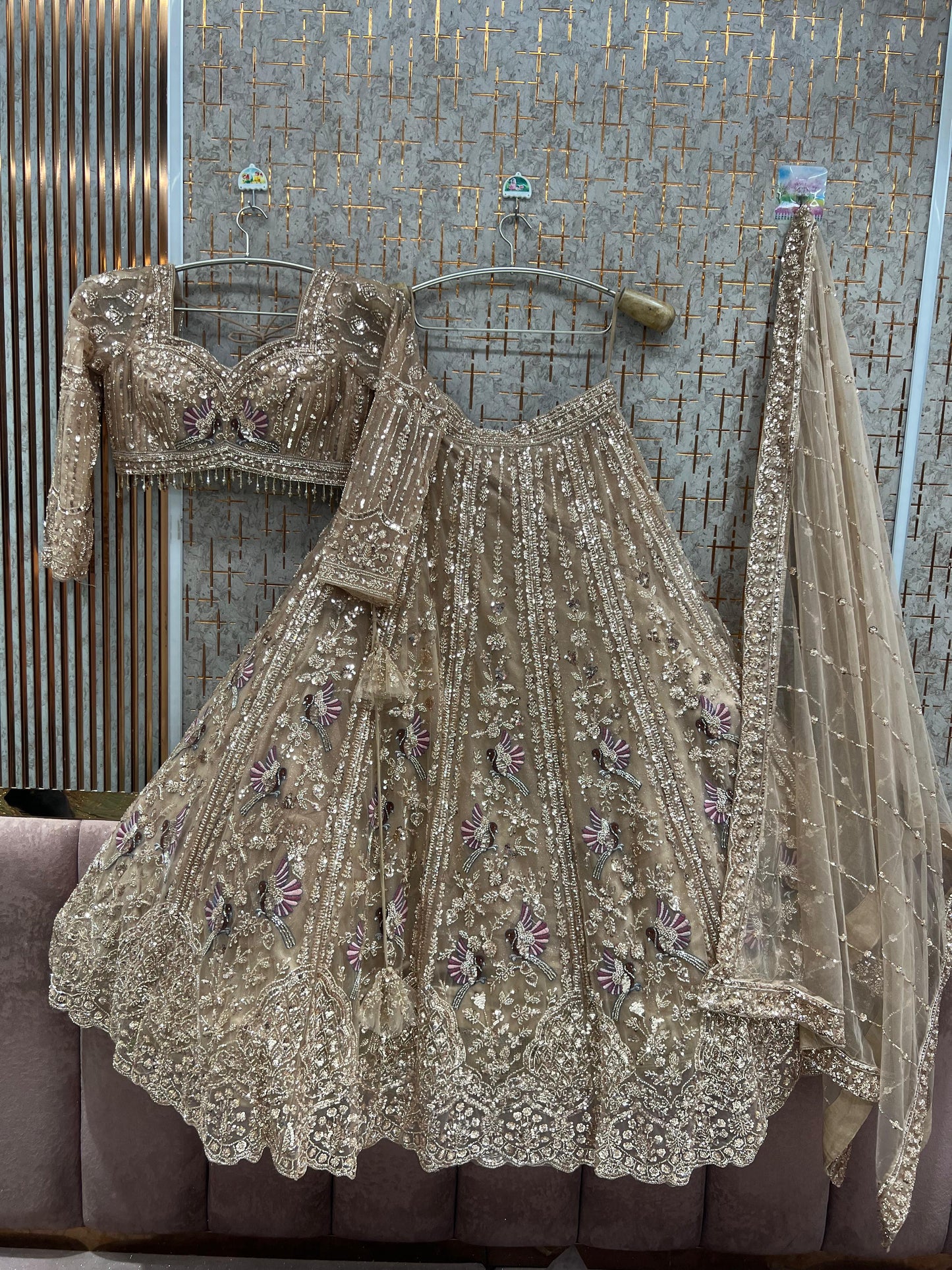 Mustard Peacock crop top Lehenga