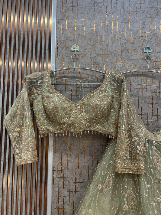 Pista Green Crop Top Lehenga