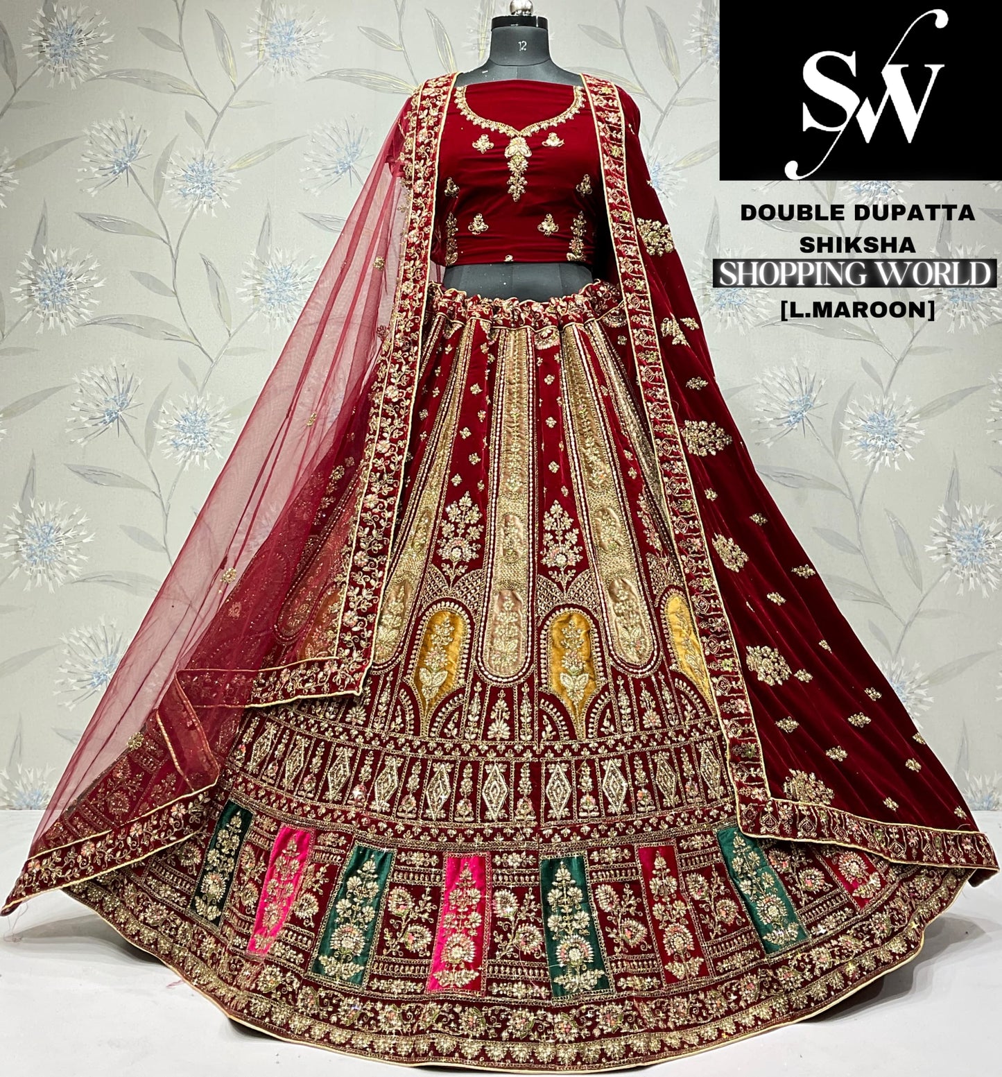 Attractive rani pink Velvet bridal Lehenga