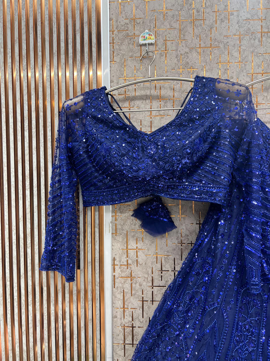 Blue on Blue Monotone Crop Top Lehenga