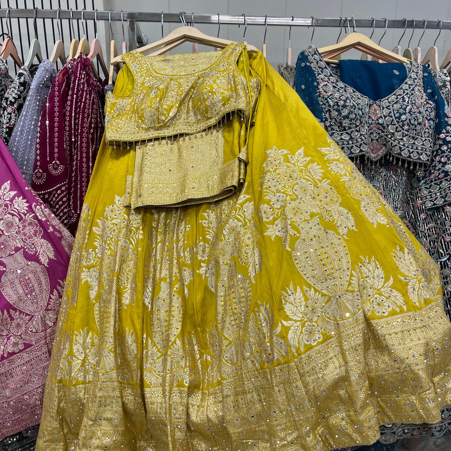 Yellow Haldi Mehendi Crop Top Lehenga