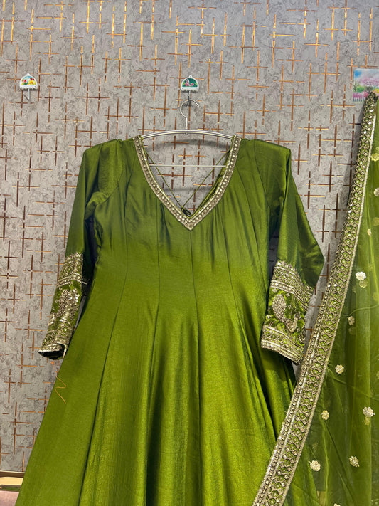 Green peplum long Dress Farshi Gaharara Dress Special