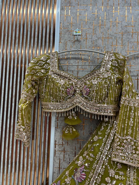 Yellow peacock Crop Top Lehenga