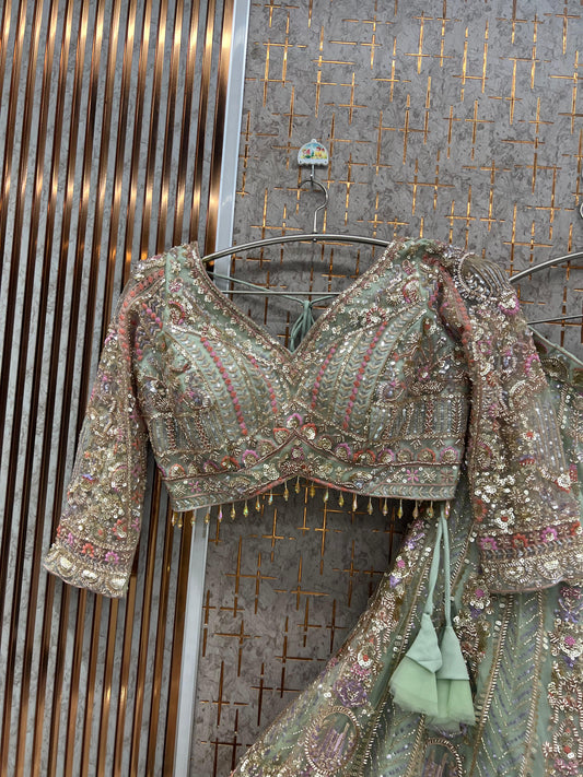 Sea Green Crop Top Lehenga