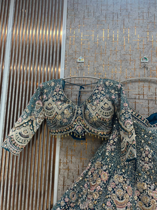 Blue peacock Crop top Lehenga