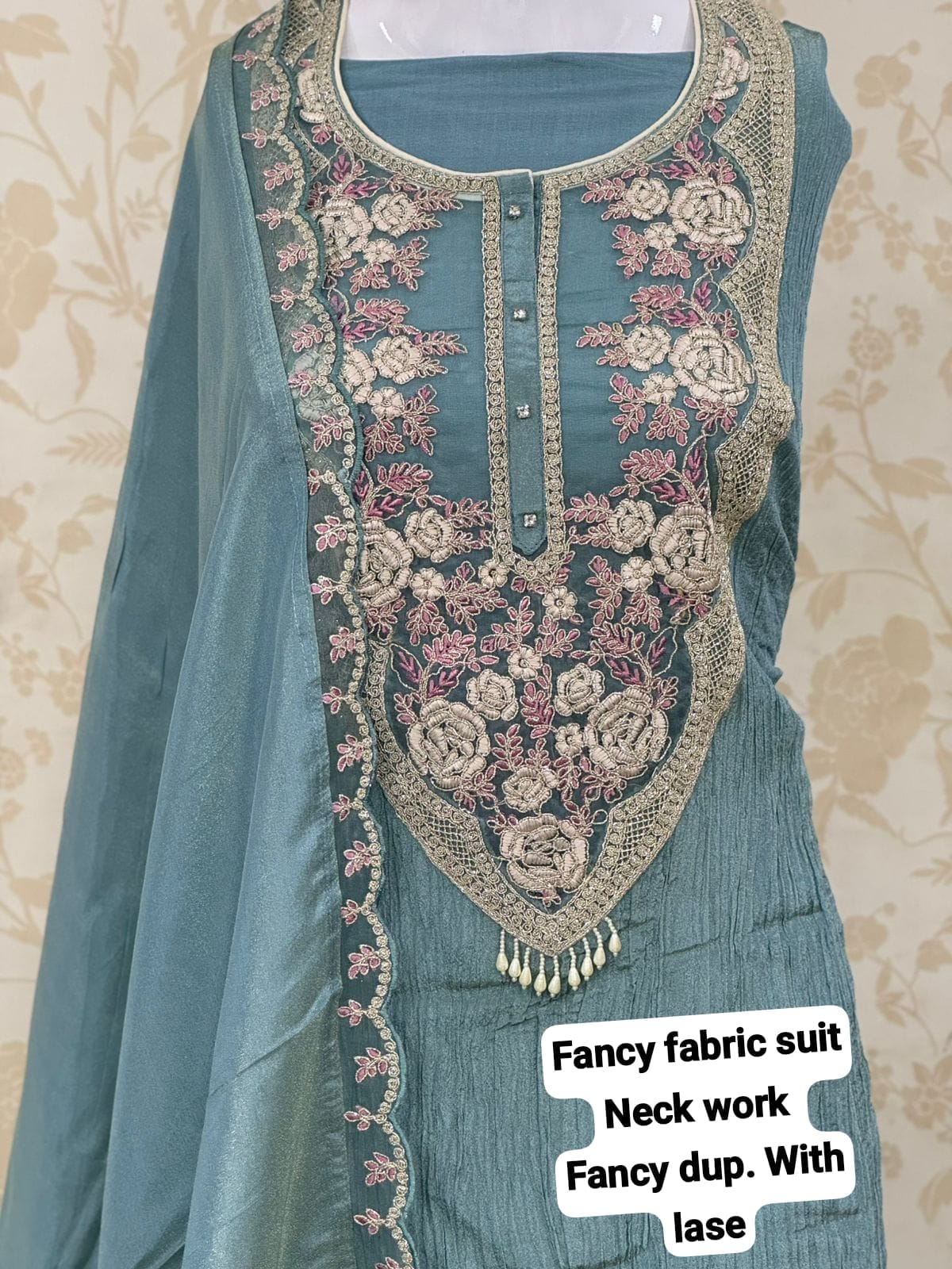 Agradable tela de vestido de traje Salwar sin coser de lujo en color azul (talla única)