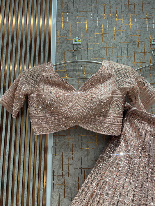 Pleasing pink on pink Monotone Crop Top Lehenga