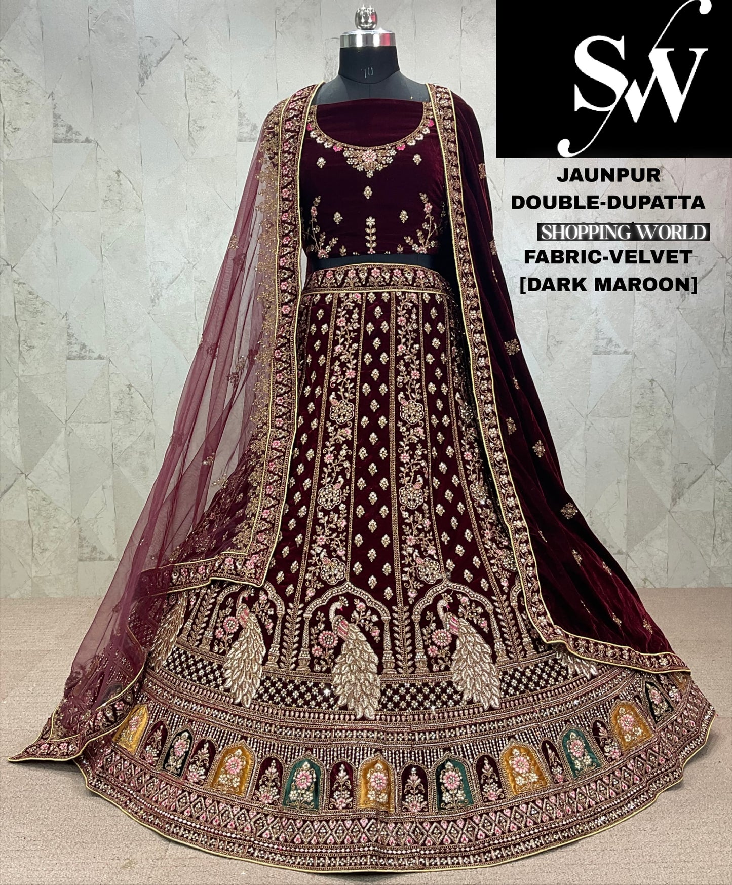 Awesome red peacock Velvet bridal Lehenga