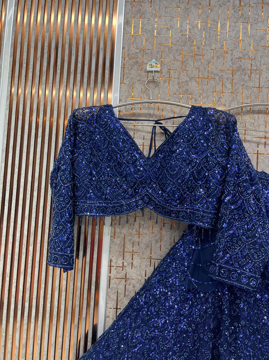 Blue on Blue Monotone Crop top Lehenga