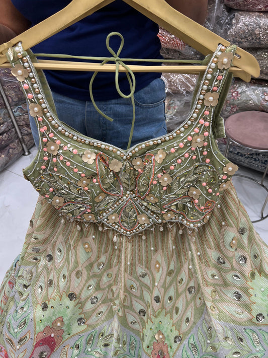 Pista Green pdp Crop Top Lehenga