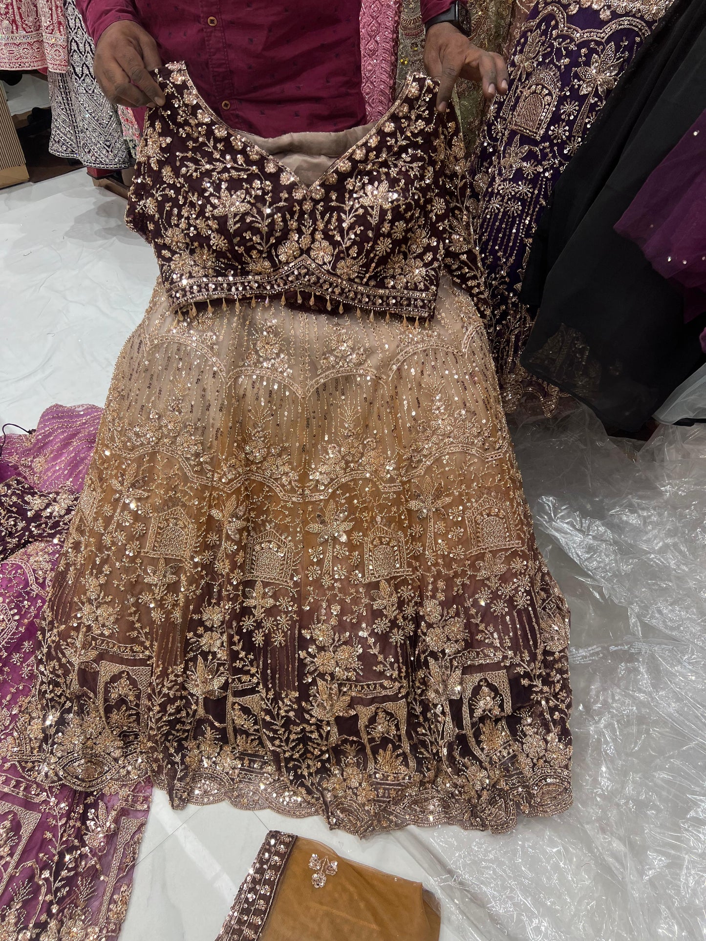 Hot pink Double Shade Crop Top Lehenga - Shopping World