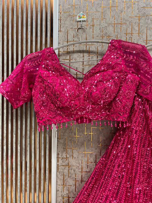 Hot Pink On pink Monotone Crop Top Lehenga