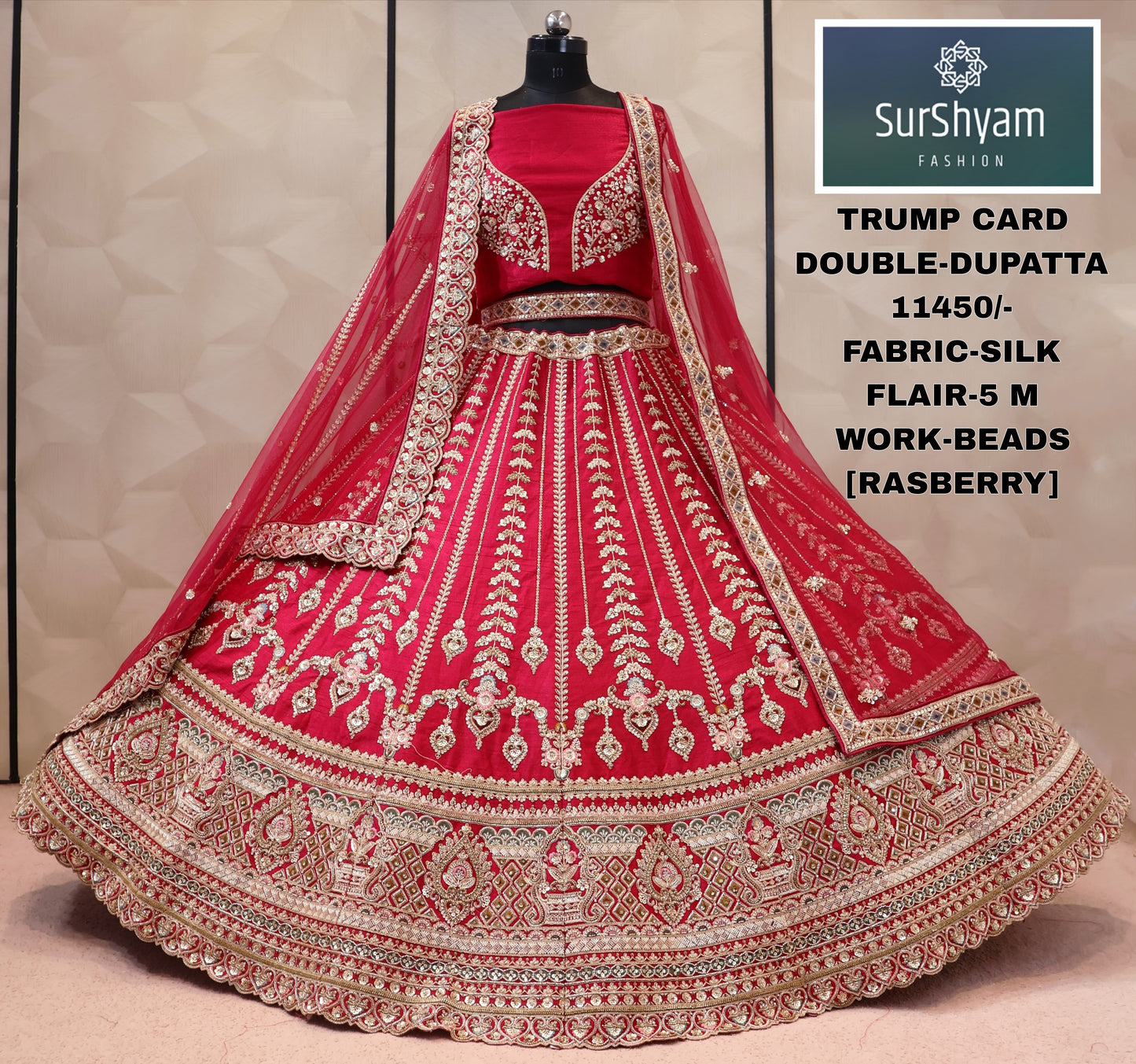 Maroon pink silk double dupatta bridal Lehenga