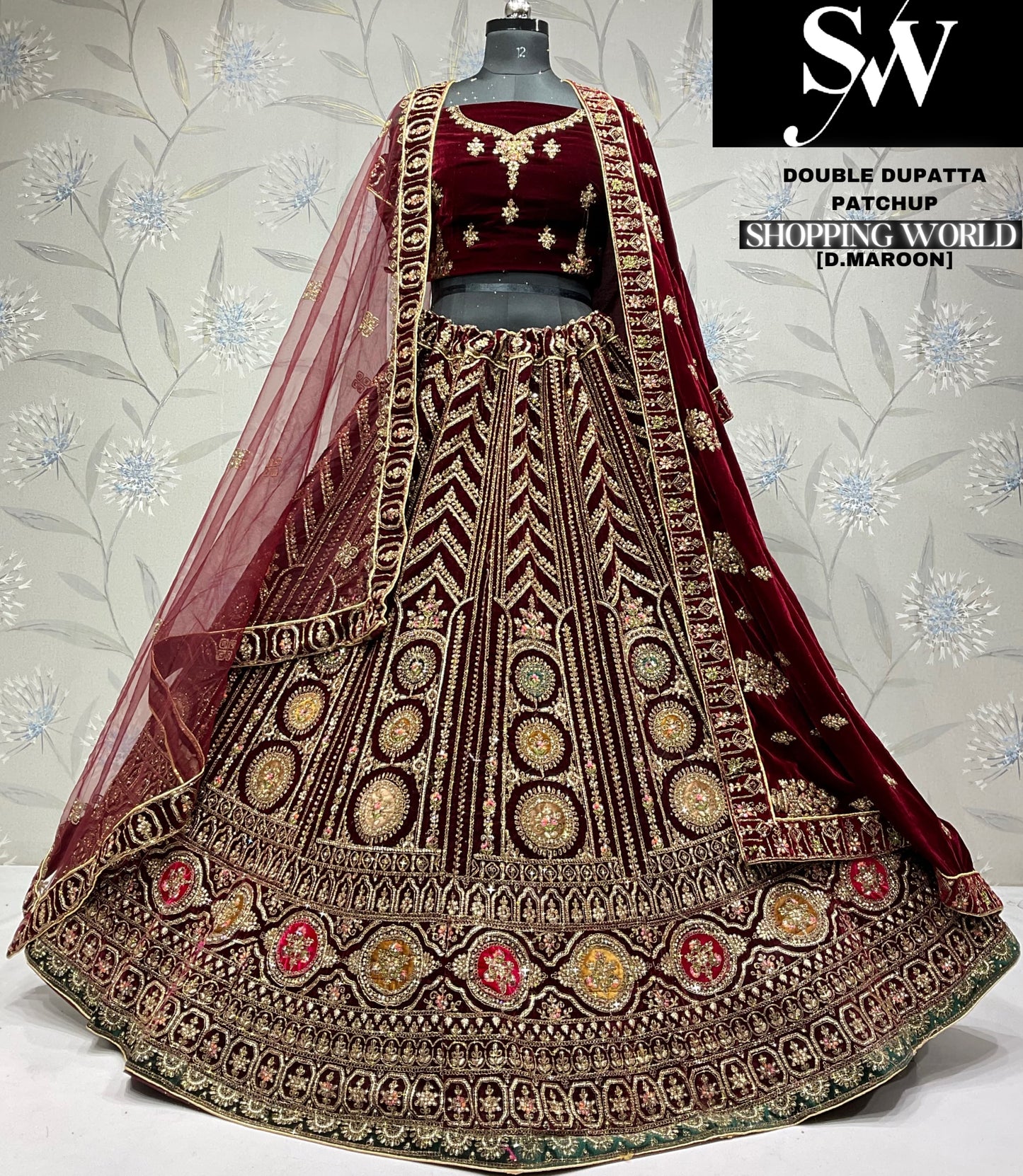 Awesome maroon Velvet bridal Lehenga
