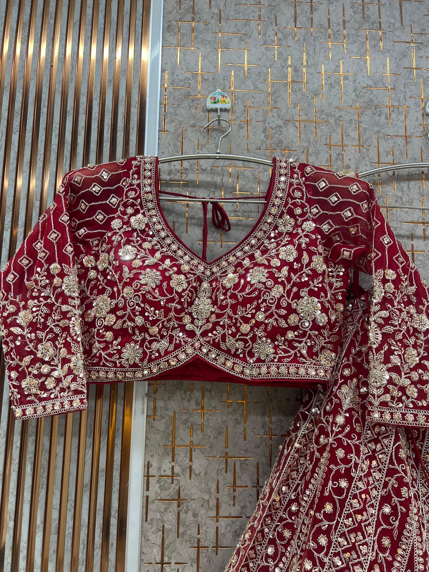 Red Crop Top Lehenga - Shopping World