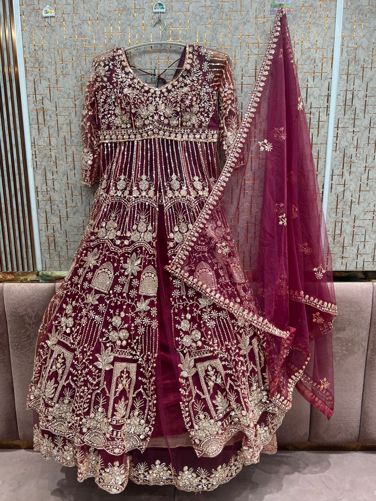 Maroon red long peplum Dress Farshi Gaharara Dress Special – Shopping World